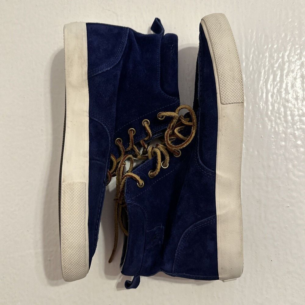 RARE Polo Ralph Lauren TEDD SZ 9.5 Blue Calf Suede Leather High Top Shoes - Picture 9 of 10